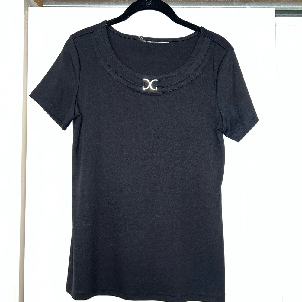 Black short sleeve work shirt with metal detail size small